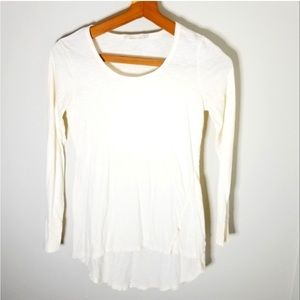 Prana Ivory Cream Cotton Tunic Long Sleeve Raw Edge Scoop Neck Bias Cut XS Top
